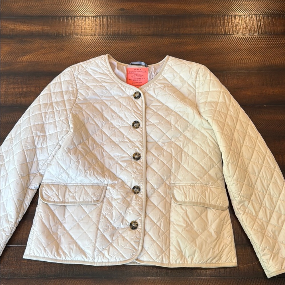 J. Crew Cream Puffer Jacket with Quilted Design